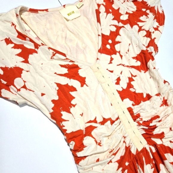 Maeve Floral Dress in Orange and Cream-Size S - 94% Rayon - Picture 4 of 9